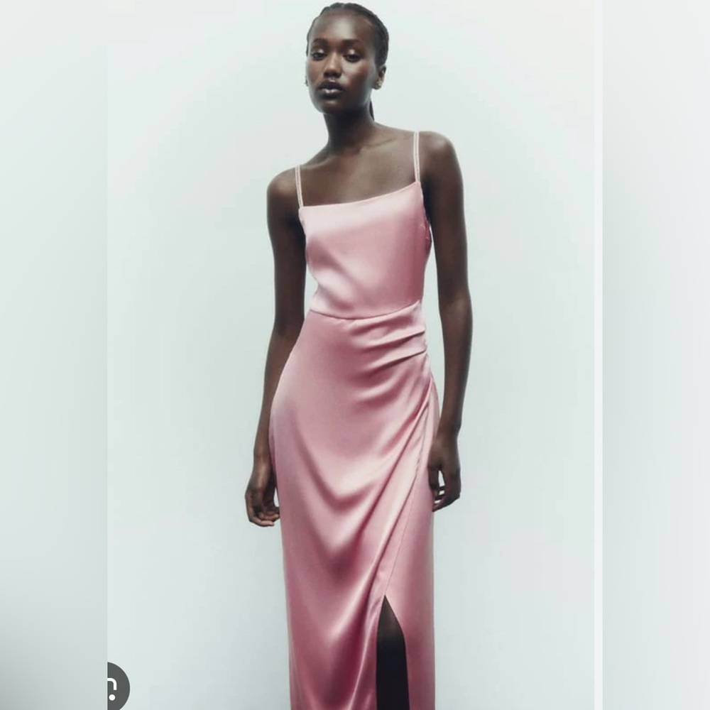 NWOT Pink Satin Zara Midi Dress Medium